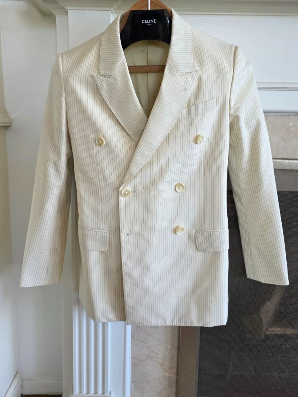 Celine Jude Blazer in Lightweight Striped Wool Color: Ivoire / Noir Size: 34